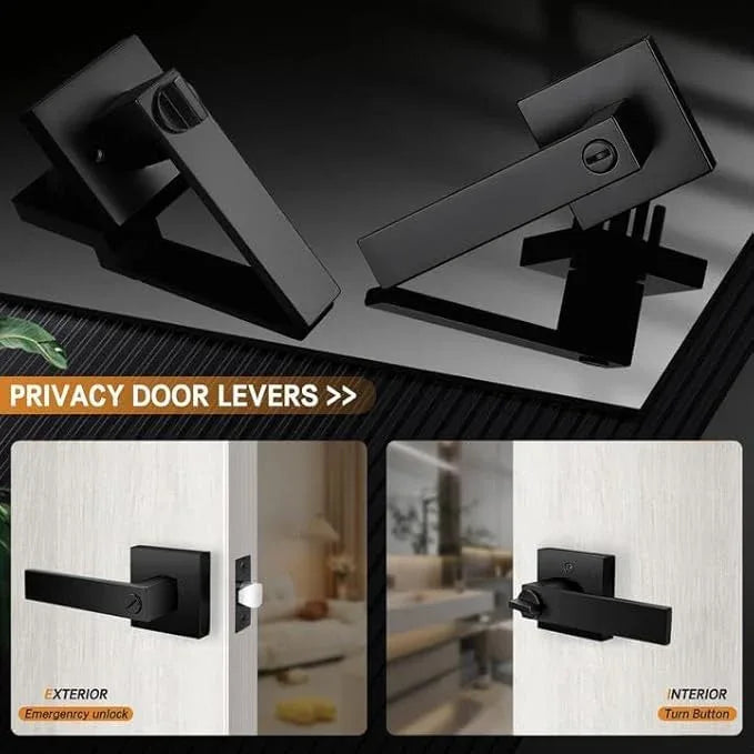 Probrico Matte Black Bed Bath Door Lever Heavy Duty Privacy Door Handle, Keyless Door Lock Interior Bathroom Bedroom Door Handle, Reversible for Left Right Sided Door, 12 Pack - ModernBath