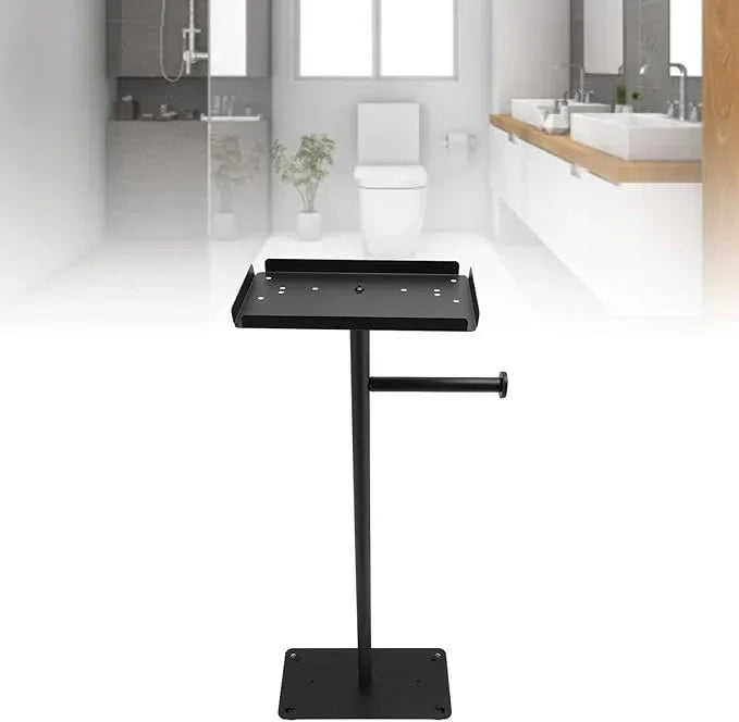 Stainless Steel Black Standing Toilet Paper Holder Stand - Bathroom Tissue Roll Holder with Potted Plants Stand Design - ModernBath