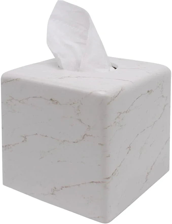 Huitony Marble Tissue Box Cover Square Decorative Stone Klenex Box Holder for Bathroom & Living Room with Handcrafted Texture (Marble-B) - ModernBath