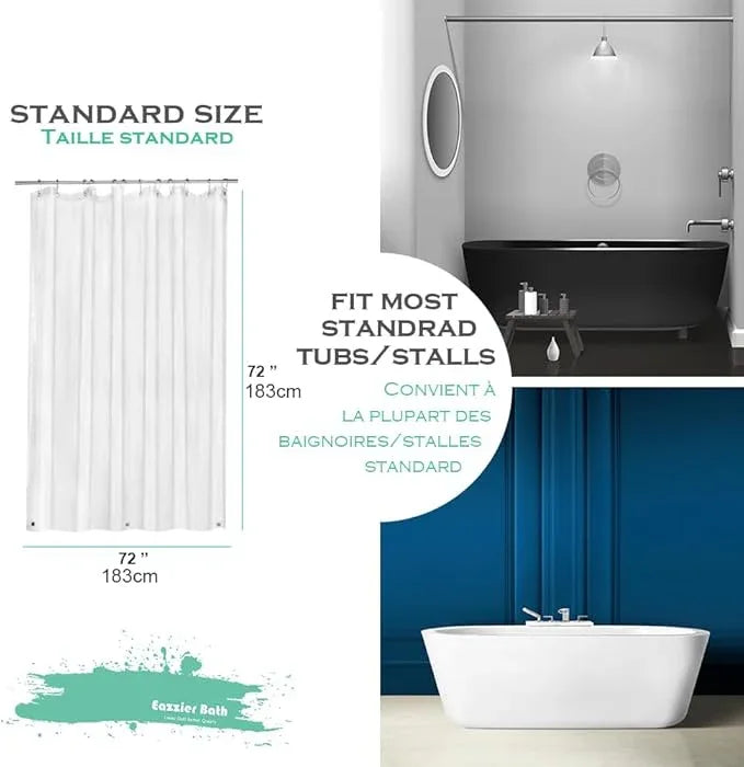 Eazzier Bath Clear Plastic Shower Curtain Liner, 72x72 Inch Thin Lightweight Transparent Plastic Bathroom Shower Showroom Inner Curtain with Rustproof Metal Grommet Holes and Weighted Magnets - ModernBath