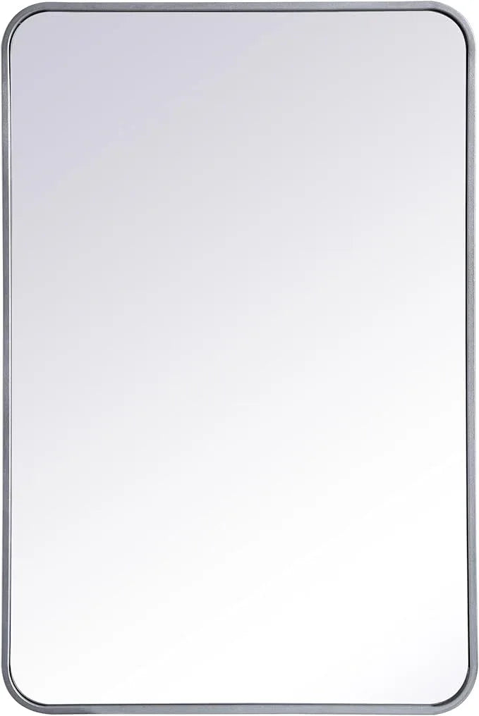 ARS Concepts Aura, Soft Corner Metal Rectangular Mirror 24X36 Inch in, Modern, Silver - ModernBath