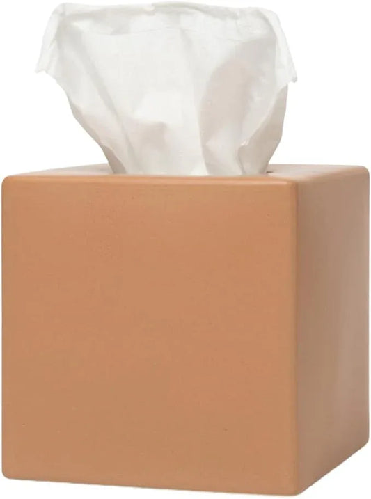Simple Solid Ceramic Tissue Box Cover – Square Matte Finish Tissue Holder for Bathroom, Vanity, Nightstand, Office – Decorative & Discreet – Fits Standard Tissue Boxes (Clay) - ModernBath