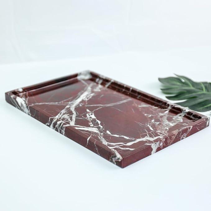 Real Luxurious Natural Marble Vanity Tray Genuine Marble Storage Tray for Home Decor Stone Tray for Bathroom/Kitchen/Vanity/Dresser,Plate Holder for Tissues, Candles, Towel - ModernBath