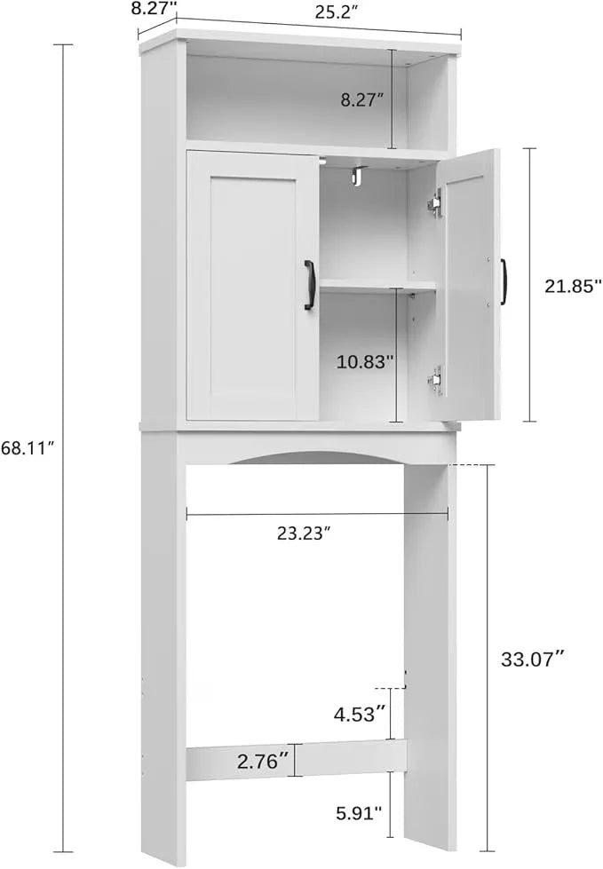 Over The Toilet Storage Cabinet, Over The Toilet Cabinet Bathroom with Adjustable Shelf and Double Door, Over The Toilet Storage for Bathroom Over The Toilet Organizer, White - ModernBath