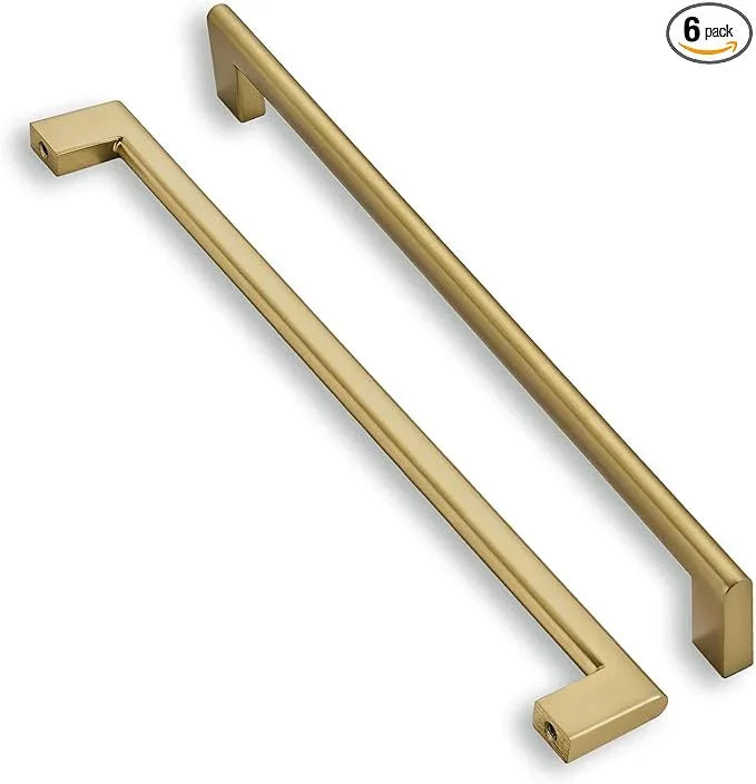 khtumeware 12 Inch Hole Center 6-Pack,Brushed Brass Heavy Duty Soild Cabinet Pulls,Kitchen Drawer Handle, Hardware for Bathroom, Drawer, Cabinet, Door Cabinet - ModernBath