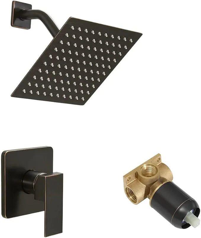 Heable Shower Faucet Set Oil Rubbed Bronze, Bathroom Rainfall Shower System with Stainless Steel Rain Shower Head, Single Function Shower Trim Kit with Rough-in Valve - ModernBath