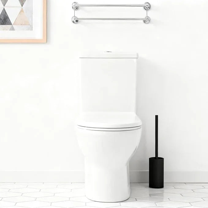 Toilet Brush and Holder Set, NEWRAIN 304 Stainless Steel Toilet Brush with Long Brush Handle, Matte Black Toilet Scrubber and Covered Holder, Round Design Sturdy and Space Saving, Covered Brush - ModernBath