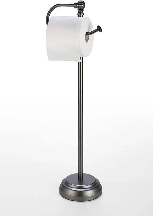 SunnyPoint Classic Bathroom Free Standing Toilet Tissue Paper Roll Holder Stand (Black Nickel) - ModernBath