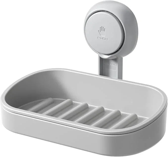 LEVERLOC Soap Dish Holder for Shower Suction Cup Wall Mounted Self Draining NO-Drilling Removable Bar Soap Sponge Holder for Bathroom Bathtub Kitchen Sink Waterproof Strong Vacuum Suction, Grey - ModernBath