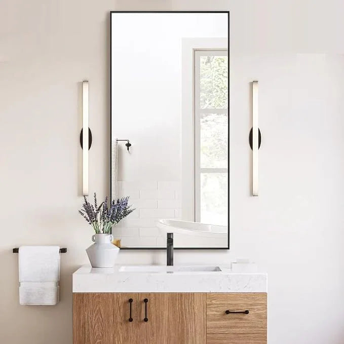 LEDLUX 20x40 Inch Black Bathroom Mirror, Copper-Free Mirror, Aluminum Alloy Frame Vanity Mirror, Rectangle Wall Mounted Mirror for Bedroom/Living Room/Porch Horizontal or Vertical - ModernBath