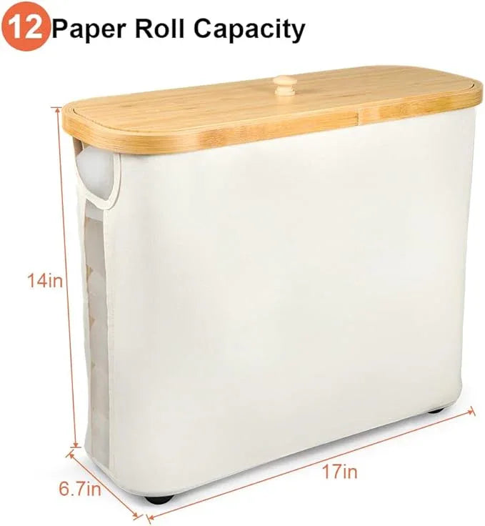 Picowe Toilet Paper Organizer Basket, Toilet Paper Bin with Lid, Beige - ModernBath