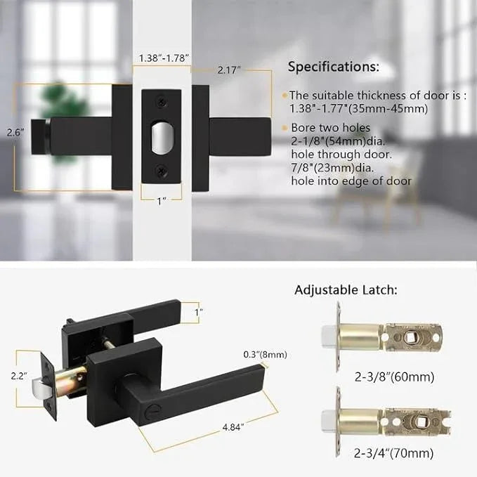 Probrico 5 Pack| Square Privay Levers for Bed and Bath in Matte Black Finish, Heavy Duty Interior Locksets Keyless Leversets, Reversible for Right & Left Sided Doors - ModernBath