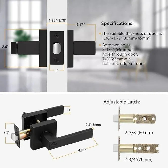 Probrico 3 Pack| Matte Black Square Privacy Door Levers Heady Duty Interior Door Handles, Keyless Locks Reversible Handlesets for Bed/Bath - ModernBath