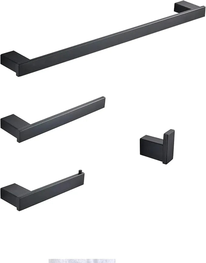 SOFTINOX Bathroom Accessories Set, 4 Piece Matte Black Bathroom Hardware Set, SUS 304 Stainless Steel, Wall Mounted Towel Bar Kit - ModernBath