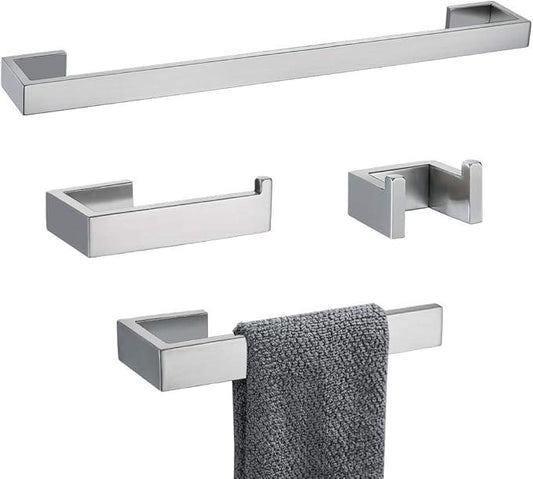 TNOMS 4 Pieces Bathroom Hardware Accessories Set Towel Bar Towel Holder Robe Hook Toilet Paper Holder Stainless Steel,Q8-P4BR - ModernBath