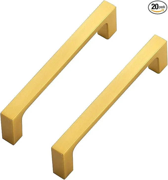 Ravinte 20 Pack Solid 4 Inch Square Cabinet Handles - Brushed Brass Drawer Pulls - Kitchen Hardware and Handles - ModernBath