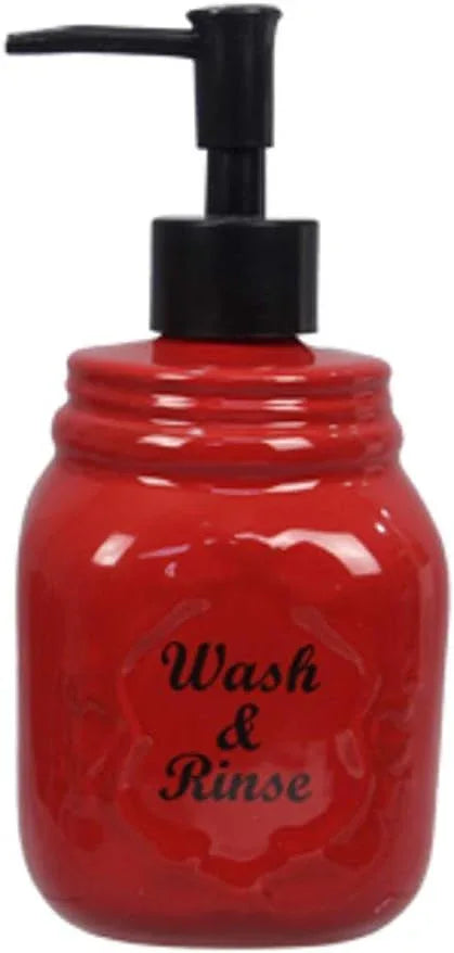 Young's Inc. Farmhouse Soap Dispenser - Decorative Dish and Hand Soap Dispenser for Bathroom and Kitchen - Wash and Rinse, Red - 3.25'' X3.25'' X7'' - ModernBath
