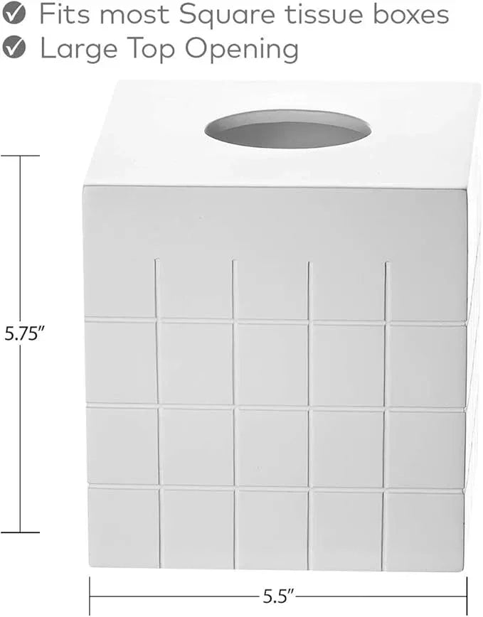 Creative Scents Polar White Tissue Box Cover Square – Decorative Tissue Holder for Bathroom, Tissue Box Holder with Wide Opening - White Bathroom Accessories - ModernBath