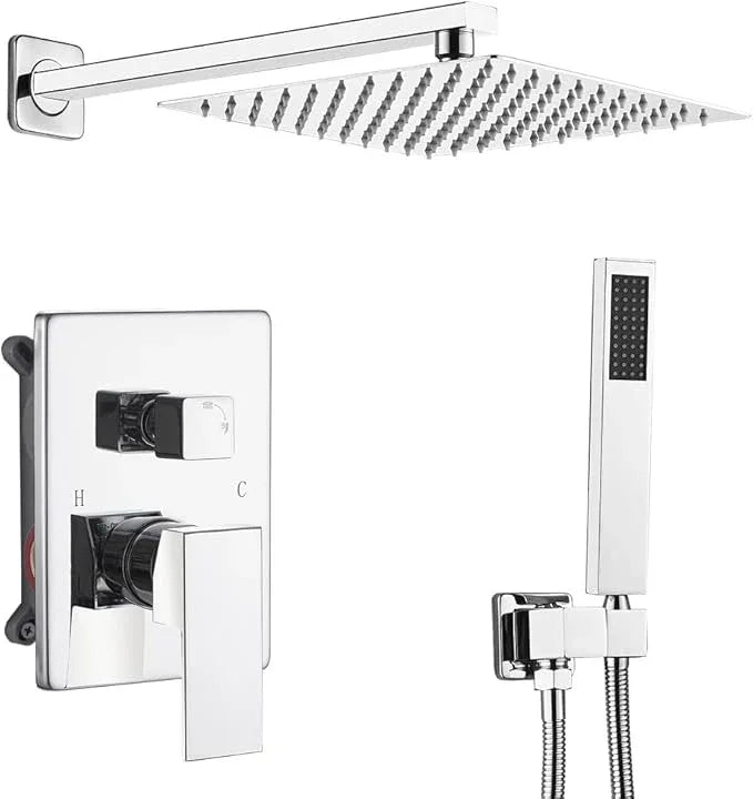 annazom Rain Shower System Set with 10 Inch Large Shower Head High Pressure 2 Function Recessed Shower Valve Mixer Chrome Surface for Bathroom Remodel, Chrome - ModernBath