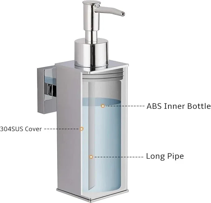 BGL Hand Soap Dispenser Stainless Steel 304 Wall Mount Chrome Soap Dispenser Holder for Bathroom (Chrome, Square) - ModernBath