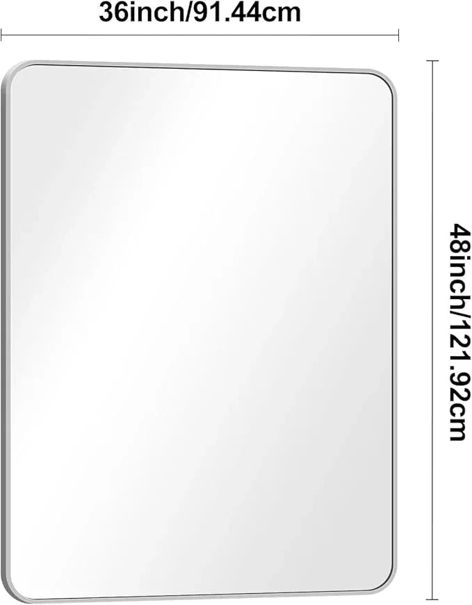 Silver Bathroom Mirror,36x48 inch Wall Mirror for Bathroom Wall Mounted,Rectangle Mirror for Bathroom Over Sink,Modern Frame Round Corner for Living Room,Bedroom Entryway,Horizontal/Vertical - ModernBath
