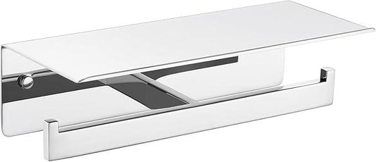 APLusee Double Toilet Paper Holder with Phone Shelf, 304 Stainless Steel Bathroom Tissue Hanger, Wall Mounted Dual Roll Paper Dispenser, Polished Chrome - ModernBath