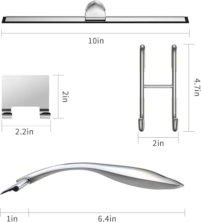 Shower Squeegee and Window Squeegee, Stainless Steel, 100% Streak-Free, Cleaner for Bathroom Showers Glass Doors, Home Mirrors, Car Windows Wiper, Adhesive Holder, Shower Door Hook, 10 Inch, Silver - ModernBath
