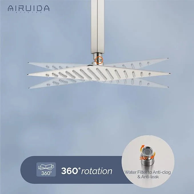 Airuida Shower Faucet Set and Handle Set Single Function Shower Trim Kit Ceiling Mount Rainfall Shower System with Male Threads and Rough-in Valve 10 Inch Square Shower Head Brushed Nickel - ModernBath
