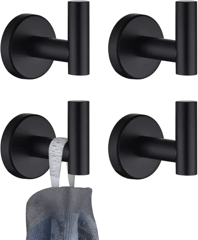 JQK Black Bathroom Towel Hook, Coat Robe Clothes Hook for Bathroom Kitchen Garage Wall Mounted (4 Pack), 304 Stainless Steel Matte Black, TH100-PB-P4 - ModernBath