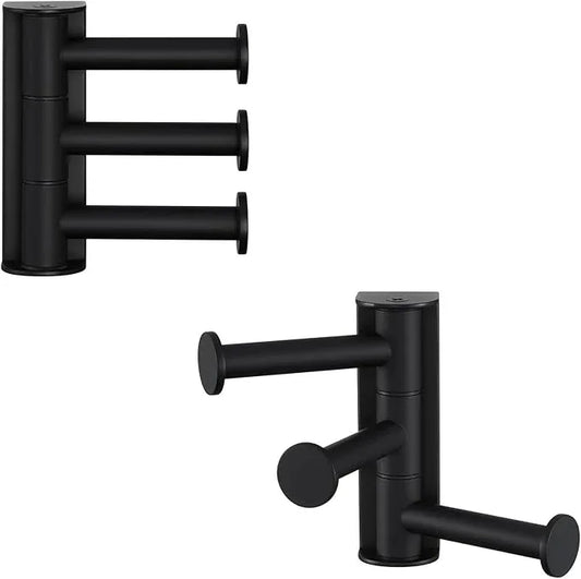 Angle Simple Swivel Towel Hook Matte Black 2 Pack, SUS 304 Stainless Steel Coat Robe Hook for Bathroom - ModernBath