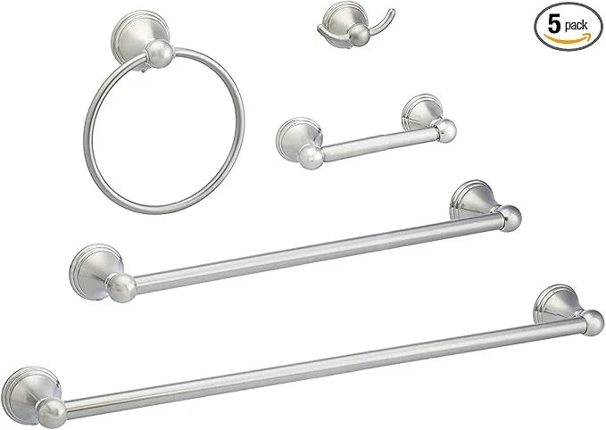 Amazon Basics 5 Piece, Satin Nickel AB-BR817-SN Bathroom Hardware Set, Variety Pack - ModernBath