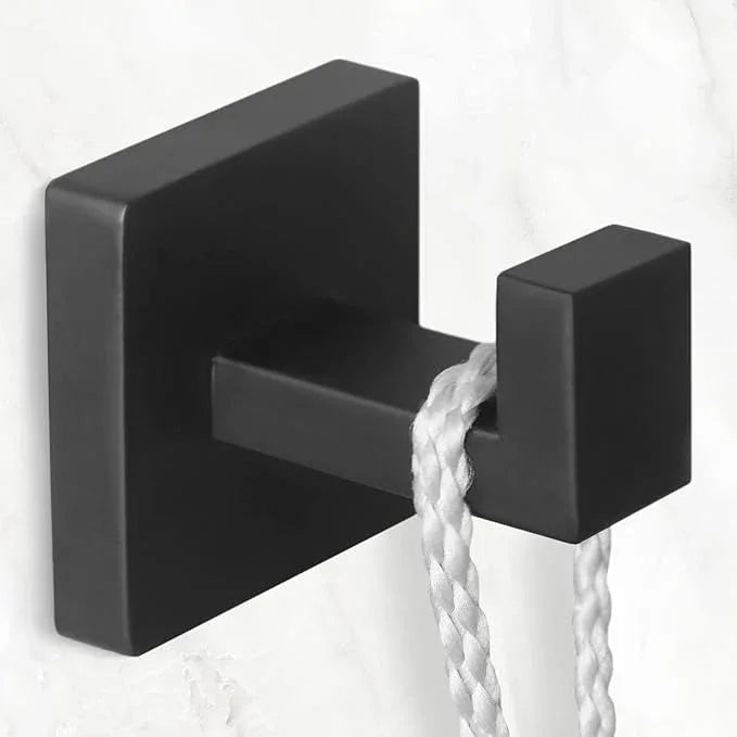 IBosins 4 Pack Towel Hooks Hand Towel Holder for Bathroom Wall Livingroom Bedroom Kitchen Closet Heavy Duty Stainless Steel Hook Hanger for Robe, Bath Towel, Coat (Square Matte Black) - ModernBath