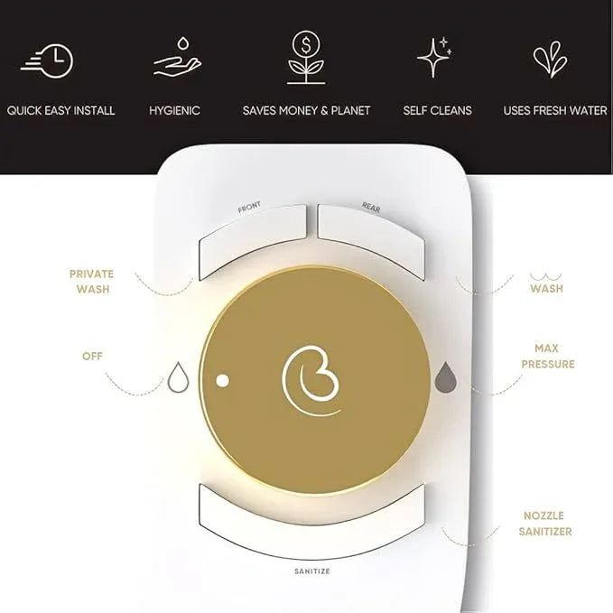Boss Bidet Revolution. Bidet attachment for toilet. Luxury design, bathroom bidet sprayer for toilet, auto shut off, non electric, dual nozzle, feminine wash, self cleaning. Jerusalem Gold and white. - ModernBath
