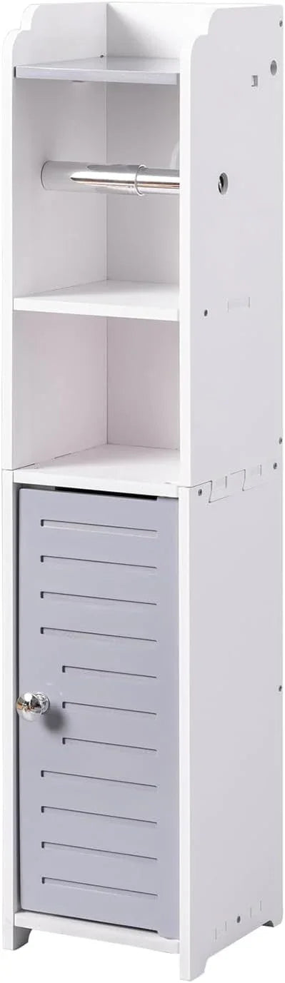 AOJEZOR Toilet Paper Holder Stand: Small Bathroom Storage Cabinet - Light Grey - White - ModernBath