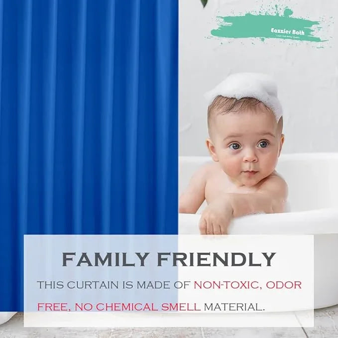 Eazzier Bath Royal Blue Plastic Shower Curtain Or Liner, 72x72 Inch Lightweight Blue Lolite Plastic Bathroom Shower Showroom Inner Curtain with Rustproof Metal Grommet Holes and Weighted Magnets - ModernBath