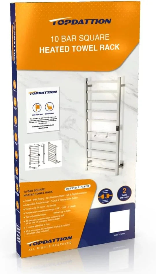 Electric Towel Warmer | Super Thin | with Timer & Temperature Multi-Level Adjustments | Hardwired & Plug-in | 10 Bar Brushed Finish - ModernBath