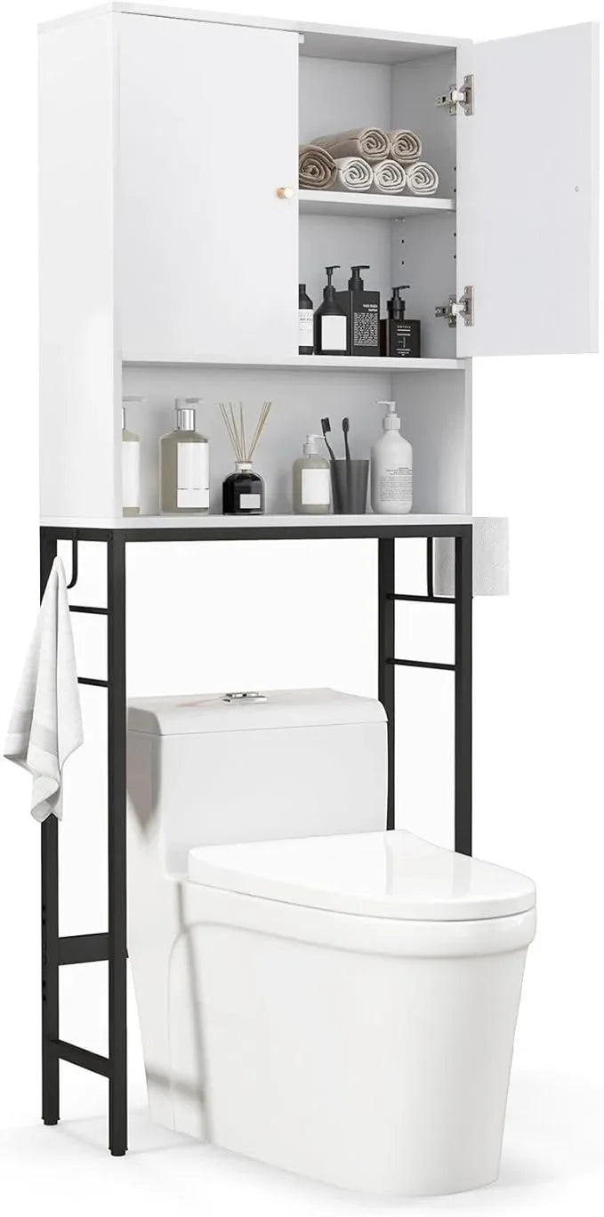 Over-The-Toilet Storage Cabinet, Freestanding Bathroom Organizer with Metal Frame, Adjustable Shelf & Open Compartment, Space Saver for Toilet & Laundry Room - ModernBath