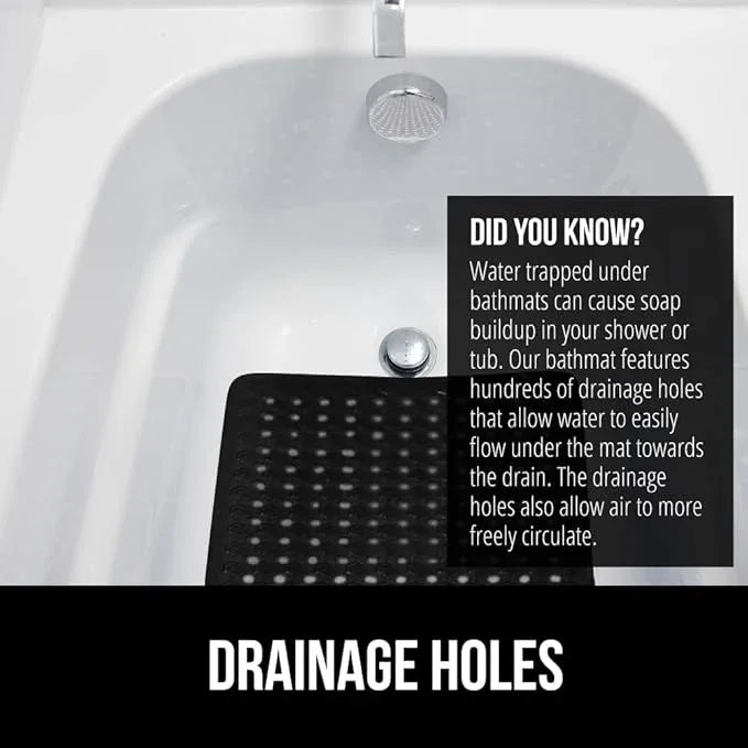 GORILLA GRIP Patented Bath Tub Shower Mat, Machine Washable Bathtub Floor Liner Mats, Suction Cups and Drain Holes to Keep Tubs Clean, Soft on Feet, Bathroom Essentials, 35x16 Inch, Black - ModernBath
