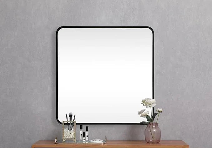 ARS Concepts Aura, Soft Corner Metal Square Mirror 30X30 Inch in, Modern, Black - ModernBath
