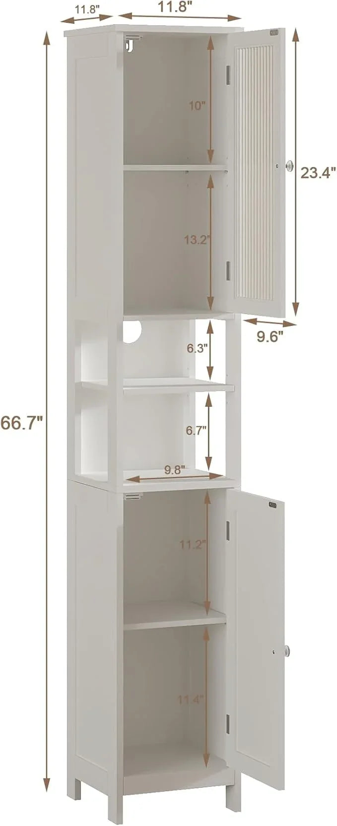 ChooChoo Tall Bathroom Storage Cabinet with Light, 5-Tier Narrow Bathroom Cabinet with 2 Doors, Slim Storage Linen Cabinet Freestanding with Adjustable Shelves for Space Saving, White - ModernBath