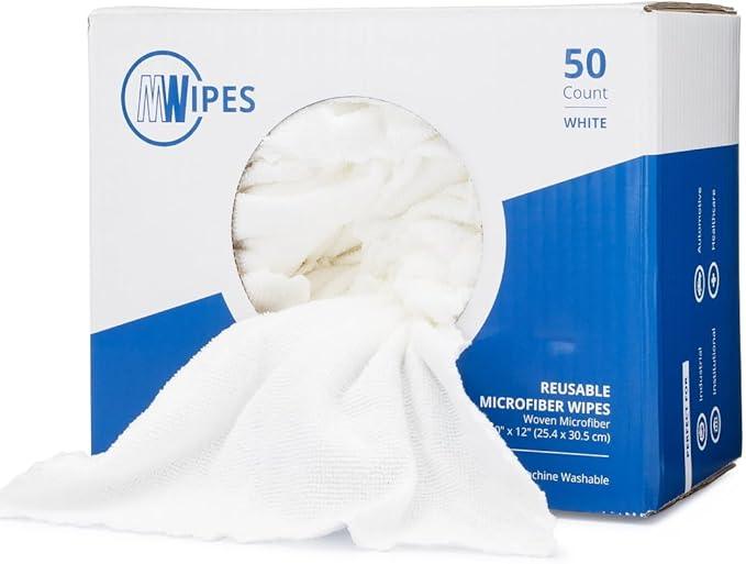 Microfiber Rags in A Box (400 Count) - Mwipes - 10" x 12" Reusable Wipes for Cleaning - Edgeless Terry Towels, Shop Rags, Wash, Dust, Disposable, House, Small Cleaning Cloths (White) - ModernBath