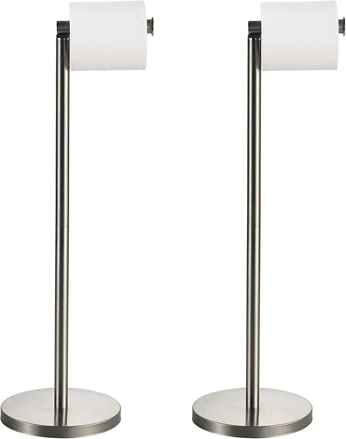 BGL Toilet Paper Holder Brushed Nickel 2 Pack Standing On Floor, Tissue Holder with Reserve Storage Paper Rolls, Free Standing Toilet Paper Holder - ModernBath