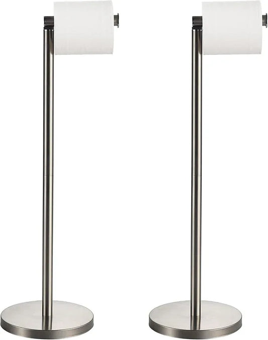 BGL Toilet Paper Holder Brushed Nickel 2 Pack Standing On Floor, Tissue Holder with Reserve Storage Paper Rolls, Free Standing Toilet Paper Holder - ModernBath