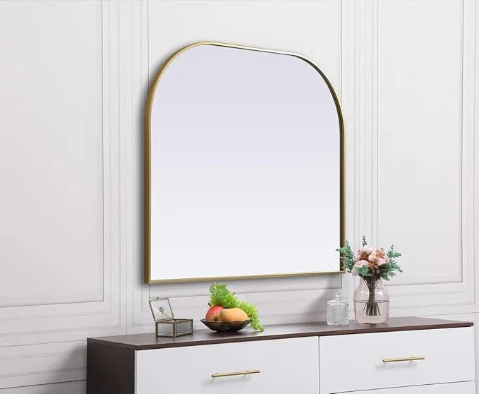 Illuminate, Metal Frame Arch Mirror 40X34 Inch in, Modern, Brass - ModernBath