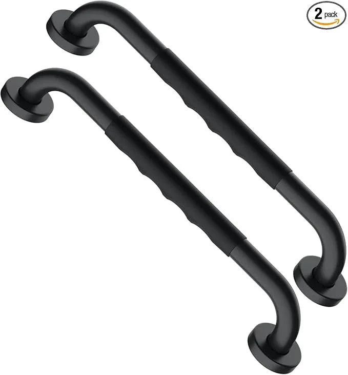 16 Inch Black Shower Grab Bar w/Anti Slip Rubber Grip, Munzong 2 Pack Stainless Steel Bathroom Grab Bar, Bathroom Balance Bar,Safety Handrail Support,Handicap Injury Elderly Senior Assist Bath Handle - ModernBath