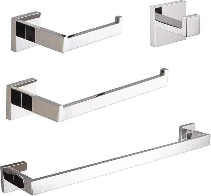 VELIMAX Premium Stainless Steel 4 Pieces Bathroom Hardware Accessories Set Wall Mounted Towel Bar Set, Polished, 24-Inch - ModernBath