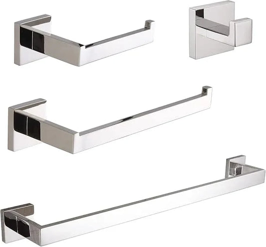 VELIMAX Premium Stainless Steel 4 Pieces Bathroom Hardware Accessories Set Wall Mounted Towel Bar Set, Polished, 24-Inch - ModernBath