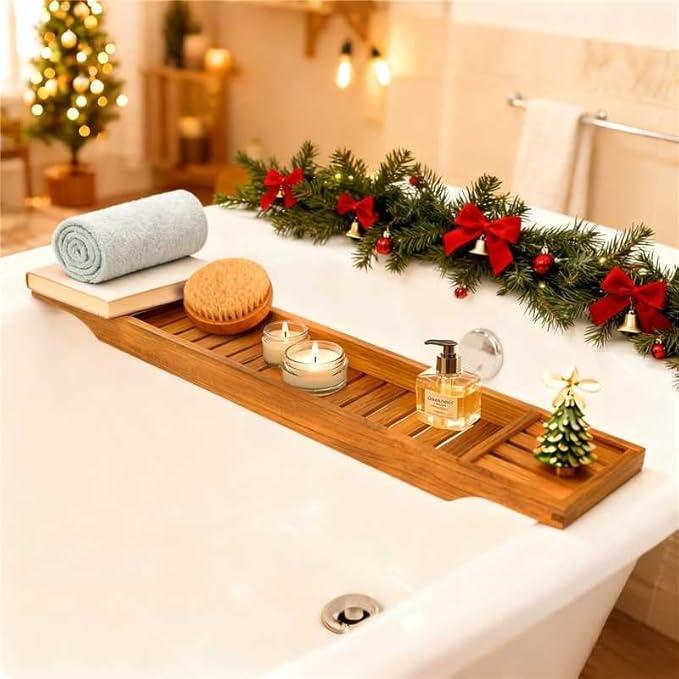 VaeFae Teak Bathtub Tray, Wooden Bath Caddy for Bathtub, Bath Tub Wood Table for Tub - ModernBath