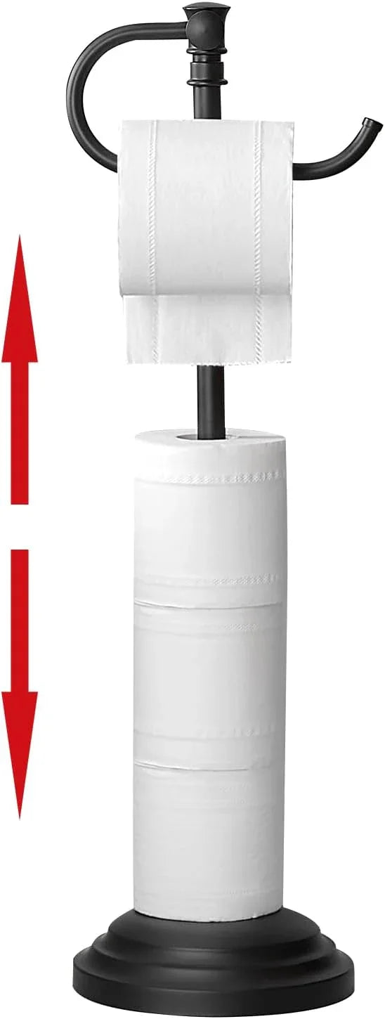 RUMOSE Toilet Paper Holder Stand for Floor,Matte Black Adjustable (12.4" to 22.8") Bathroom Toilet Tissue Holder, Free Standing Toilet Paper Roll Holder with Storage, Stainless Steel - ModernBath