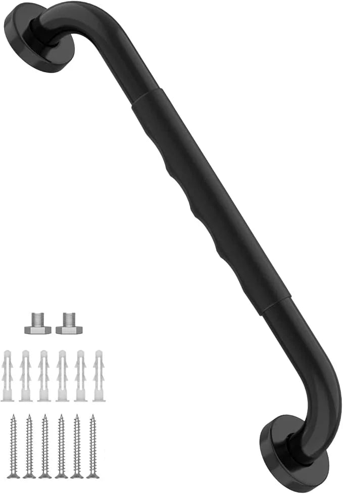 24 Inch Shower Grab Bar w/Anti Slip Rubber Grip, Munzong Black Stainless Steel Bathroom Grab Bar, Bathroom Balance Bar,Safety Handrail Support,Handicap Injury Elderly Senior Assist Bath Handle - ModernBath